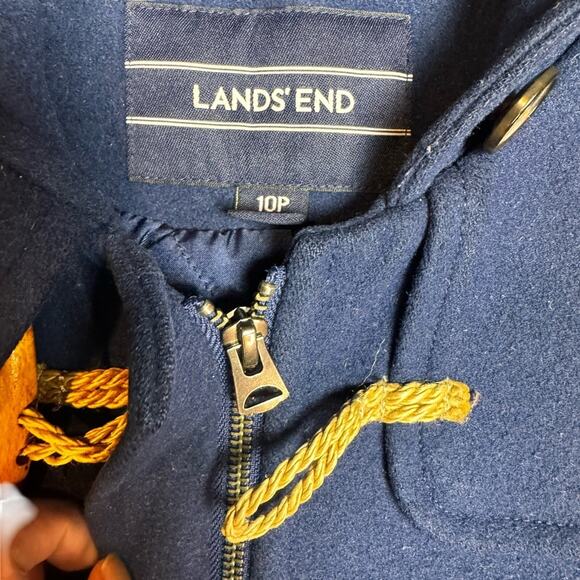 Vintage Lands' End Size 10 Petite Navy Wool Hooded Duffle Coat Toggle Buttons - Picture 10 of 16